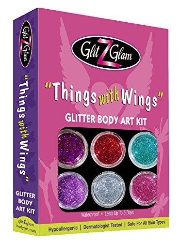 Kit Tatuaggi Glitterati - Things with Wings con 6 Glitter Grandi & 12 Stencil Riutilizzabili per Tatuaggi Temporanei