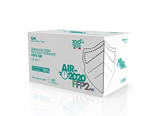 AIR-2020 - Mascherine FFP2 Certificate - Sistema Nasale Antiappannamento - Mascherina Antiappannamento Made in Italy - Confezionate singolarmente - 20 pezzi