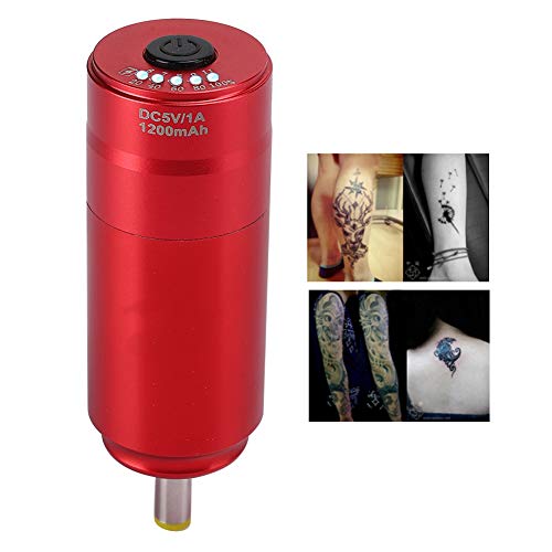 Alimentatore per tatuaggio wireless da 1200 mAh, batteria per macchinetta per tatuaggi USB, accessori di alimentazione per penne da tatuaggio con motore in lega professionale per DC(Rosso)