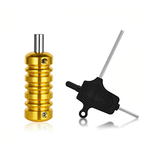 Atomus, set di maniglie e tubi in lega di alluminio per tatuaggi, impugnatura in acciaio inox, attacco posteriore con Adjust Wrench (oro)