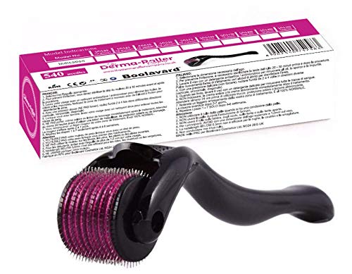 Derma Roller Boolavard® TM + custodia da viaggio GRATIS - Dermaroller con 540 aghi, istruzioni in italiano e inglese (0.5 mm)