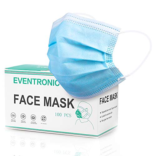Eventronic Maschera di protezione 100 pezzi Maschera protettiva monouso a tre strati,Maschera di protezione Filtro elastico elastico traspirante e confortevole