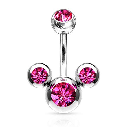 HBJ Unisex Bananabell Piercing All’Ombelico Bolle Acciaio Inossidabile Zirconia Rosa 1.6mm x 10mm NS52-1410P