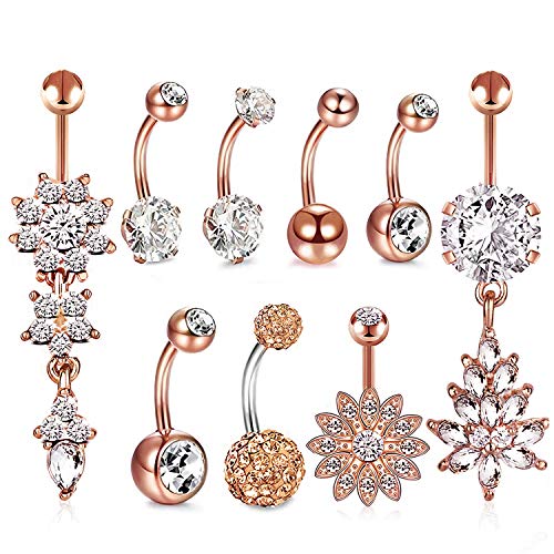 HBselect 9pcs Piercing Ombelico Donna con Zircone Accessori Donna Piercing Ombelico Acciaio Chirurgico set Gioielli Donna