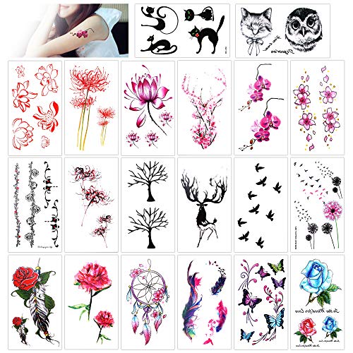 Konsait 20 fogli finti tatuaggi temporanei impermeabile Tatuaggio Temporaneo adesivi tatoo per bambini adulti donna