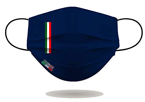 Mascherina per Viso con elastici, lavabile e sterilizzabile, Unisex, Made in Italy (BLU NAVY)