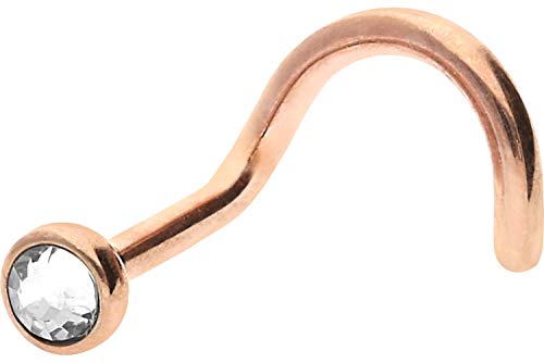 PIERCINGLINE®, piercing per naso in acciaio chirurgico, con brillantino, colore: oro rosa e acciaio inossidabile, colore: trasparente, cod. RL558-KK