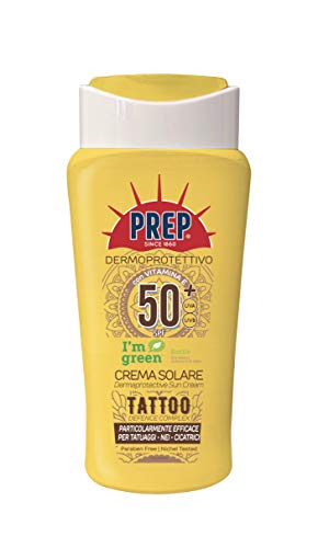 PREP, Crema Solare SPF 50 + per Tatuaggi, Protezione Solare Raggi UVA e UVB, Senza Parabeni, Formato 200 ml
