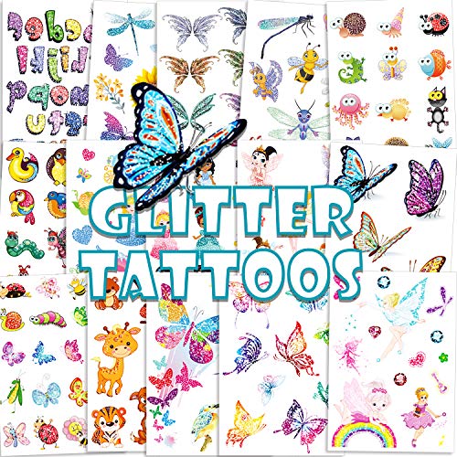 Qpout 180 pz Tatuaggi flash per bambini, flash tatuaggi temporanei fata/principessa disney/farfalla/adesivi tatuaggio animali, ricompensa scuola regalo compleanno bambini ragazze
