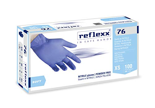 Reflexx R76/M Guanti in Nitrile senza Polvere 3.5 gr, Taglia M, 100 Pezzi, Azzurro