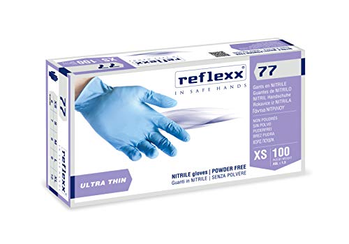 Reflexx R77100, Guanti in Nitrile senza Polvere Gr. 3, 100 Pezzi, Azzurro