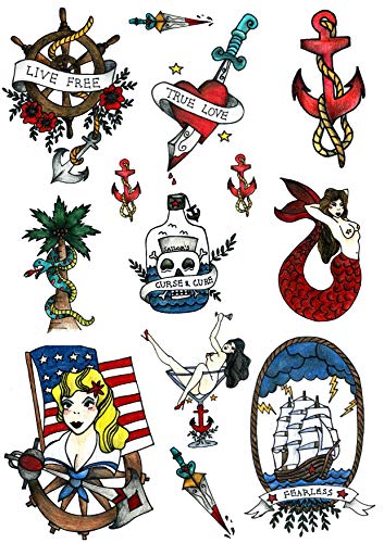 Set Tatuaggi Temporanei della Tatsy, Marinaio, Lupo di Mare, Uomo di Mare, Design Old School Unico e Inimitabile, Tatuaggi per Feste, Tatuaggio Coprente Finto per Uomo