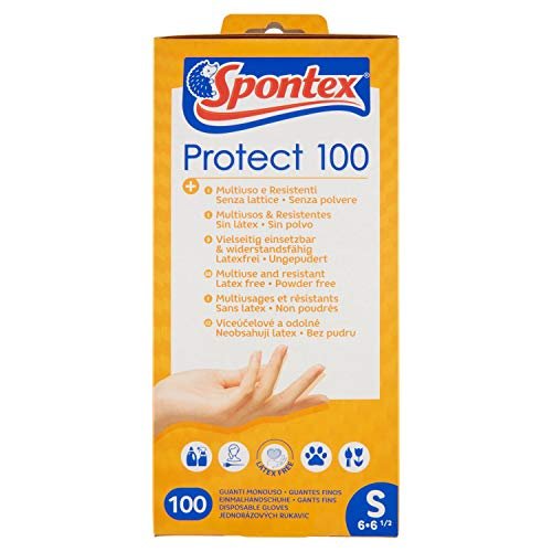 Spontex Protect - Guanti monouso in vinile, senza polvere e senza lattice, multiuso, in pratica scatola dispenser, misura S, confezione da 100 pezzi, 400 g