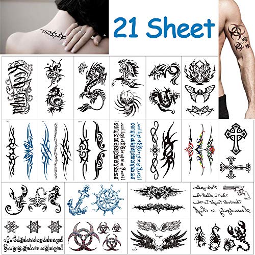 tatuaggi temporanei per adulti, Vibury 21 Fogli Tattoo Sticker per adulti uomo donna bambini- Tiger Dragon Scorpion Crane Graphic