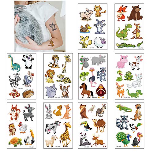Tatuaggi Temporanei per Bambini, 10 Fogli Tatuaggi Finti Set per Bambini de Animale, Tatuaggio Impermeabile per Ragazze Ragazzi, Tatuaggio per Feste di Compleanno (Animale)