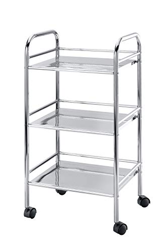 WENKO Carrello per Il Bagno e la Casa, Scaffale Mobile, 3 Ripiani, Acciaio, 41 x 75 x 32 cm, Cromo