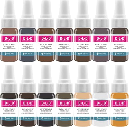 DLD Kit di pigmenti per tatuaggi per sopracciglia, tatuaggio per labbra, liquido a lunga durata, colore veloce, bellezza del corpo, strumenti per la cura del corpo, inchiostro dinamico, 14 bottiglie,